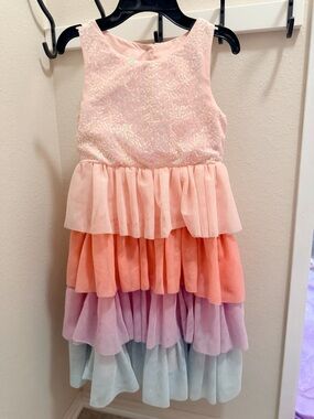 H&M Girls Pastel Tiered Peplum Formal Dress - Pink, Peach, Lavender, Light Blue